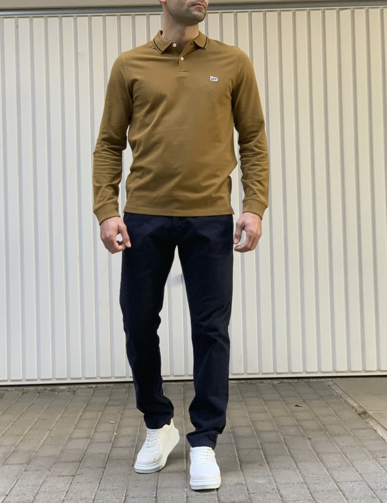 Lee Ανδρική Μπλούζα Polo Μακρυμάνικη Πικέ Καφέ L61VRL84 φωτογραφία